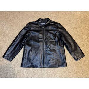 LANDS END Womens Lambskin Leather Jacket Sz XL Zip Up Biker Grunge Dark Academia